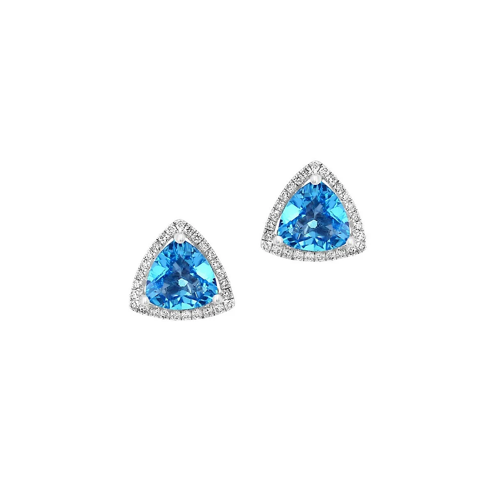 Boutons d'oreilles en or blanc 14 ct avec topaze bleue et diamants de 0,21 ct (PT)