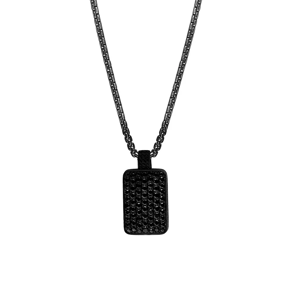 Black Rhodium-Plated Sterling Silver & Black Spinel Dog Tag Pendant Necklace