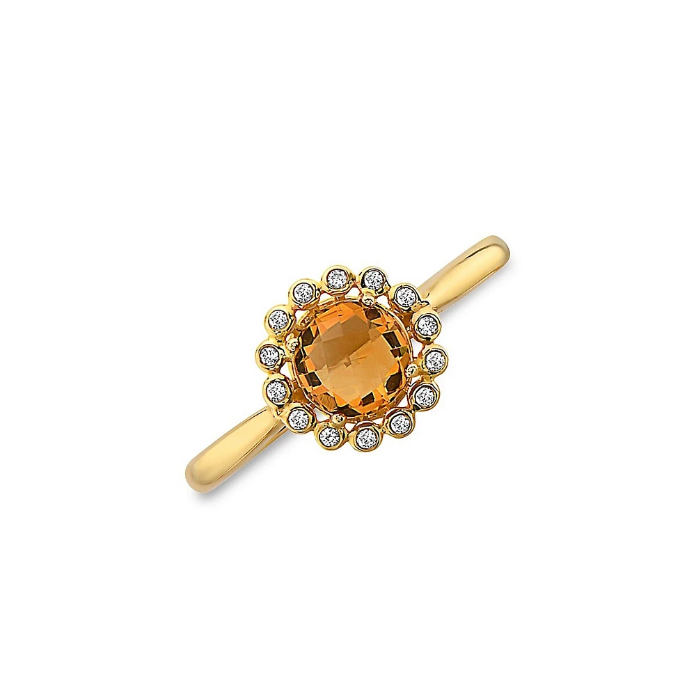 Bague en or jaune 14 ct avec citrine et diamants 0,06 ct PT