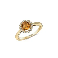 Bague en or jaune 14 ct avec citrine et diamants 0,06 ct PT