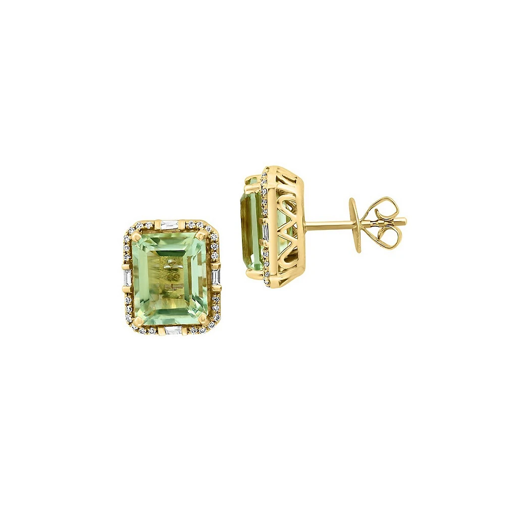 Boucles d'oreilles à tige en or jaune 14 carats, 0,25 ct. TW, diamants et améthyste verte