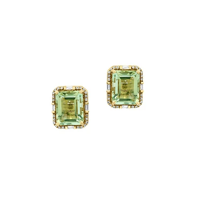 Boucles d'oreilles à tige en or jaune 14 carats, 0,25 ct. TW, diamants et améthyste verte