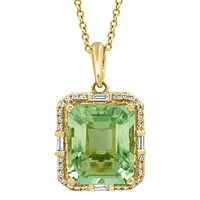 Collier avec pendentif en or jaune 14 carats, diamant de 0,18 ct et améthyste verte