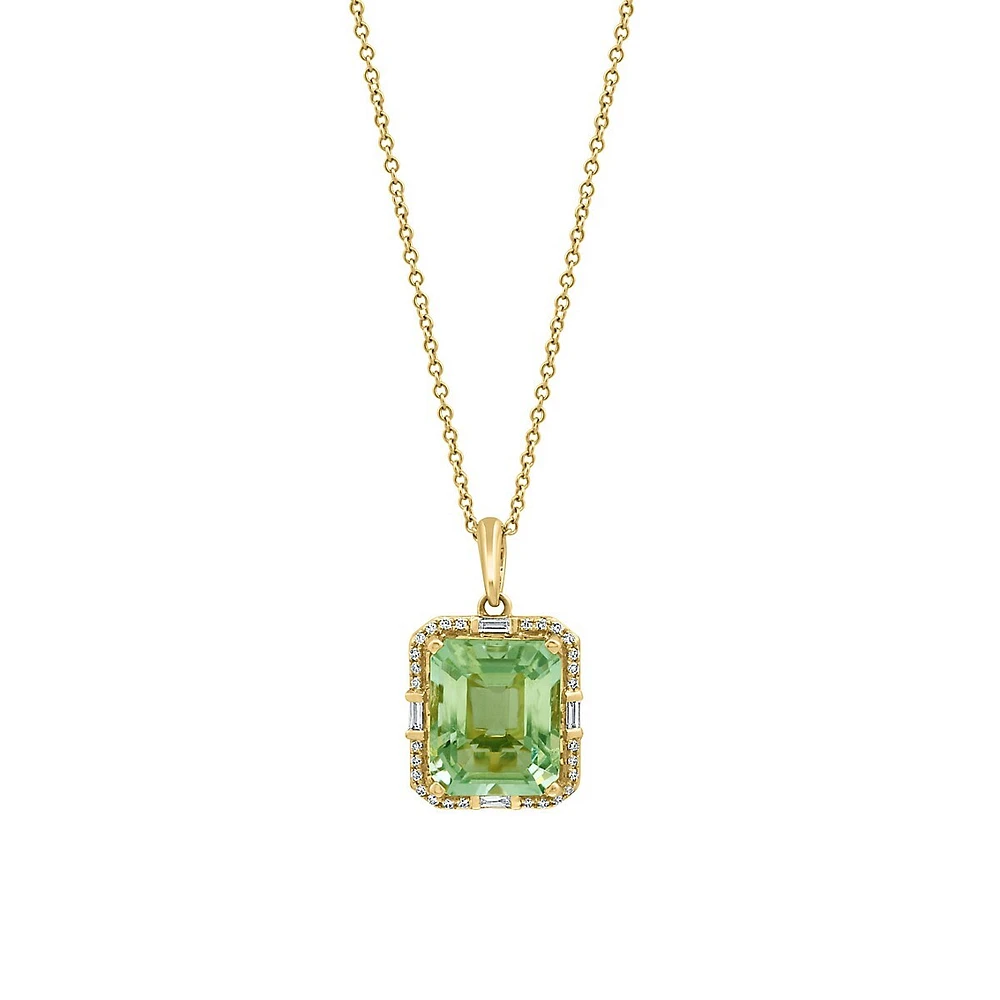 Collier avec pendentif en or jaune 14 carats, diamant de 0,18 ct et améthyste verte