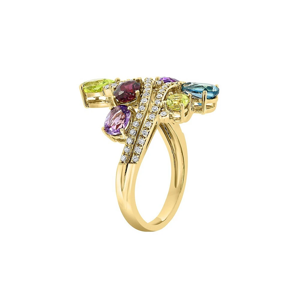 Bague en or jaune 14 carats avec diamants et pierres multiples de 0,28 ct. TW