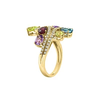 Bague en or jaune 14 carats avec diamants et pierres multiples de 0,28 ct. TW