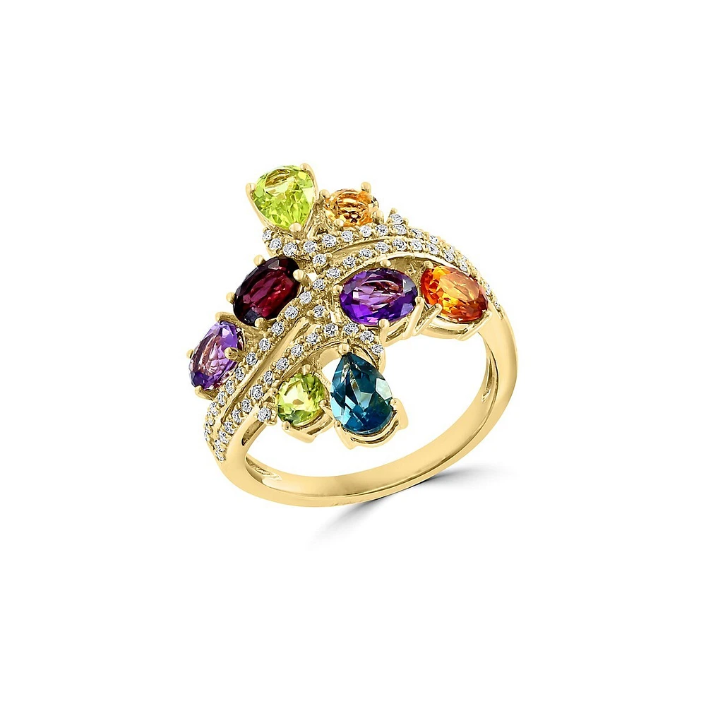 Bague en or jaune 14 carats avec diamants et pierres multiples de 0,28 ct. TW