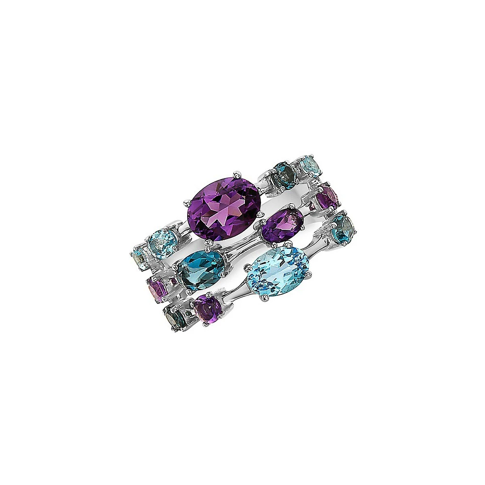 Sterling Silver Gemstone Trio Tiered Ring