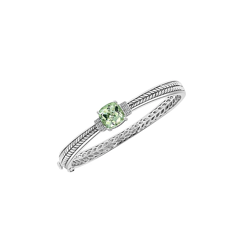 Sterling Silver, Green Amyethst & 0.06 CT. T.W. Diamond Bangle Bracelet