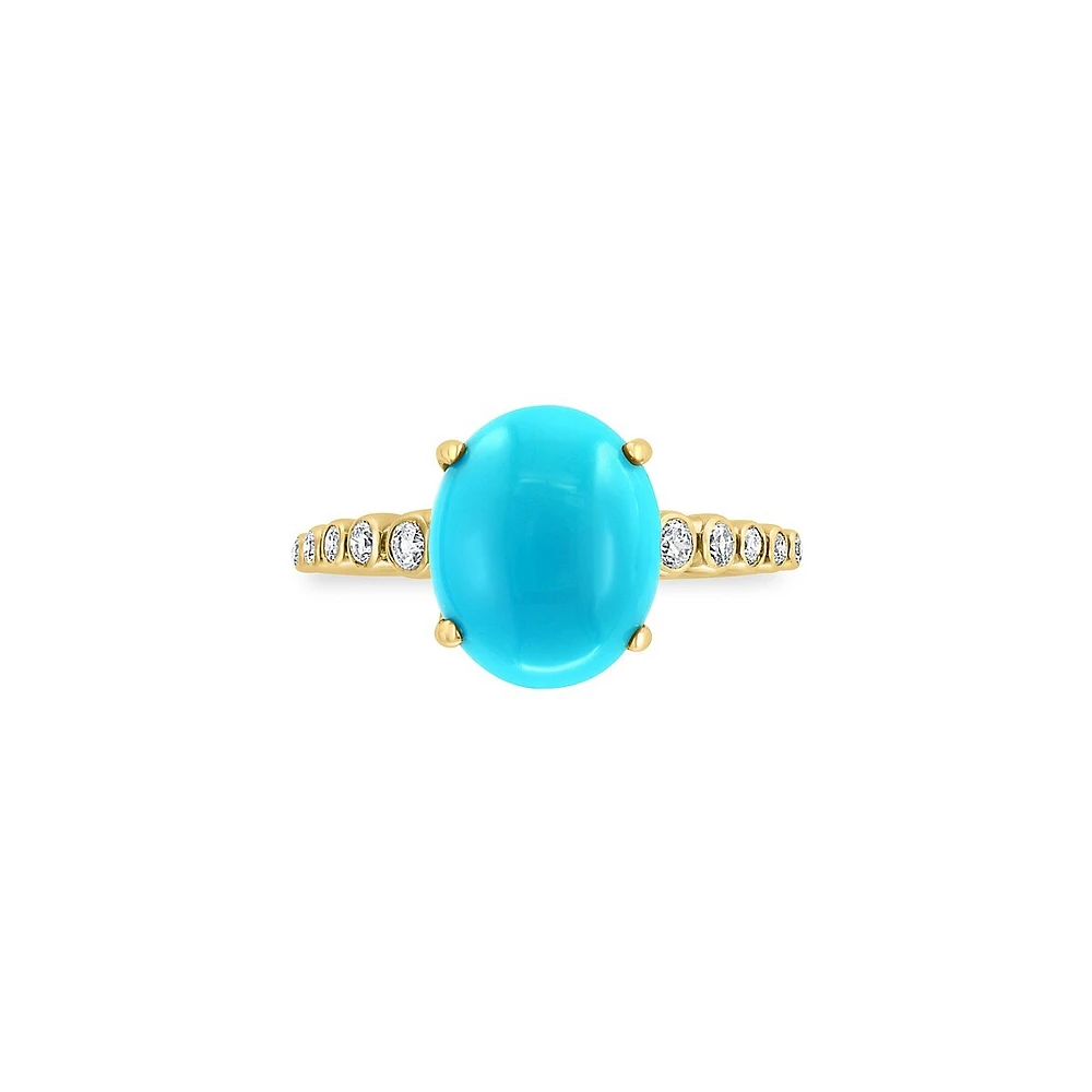 Bague Turquesa en or jaune 14 ct avec diamants 0,18 ct PT et turquoise