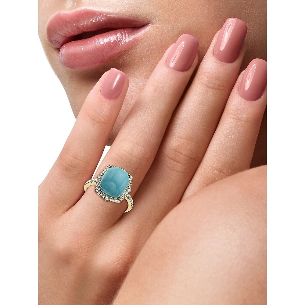 Bague en or jaune 14 ct avec turquoise et diamants de 0,37 ct (PT).