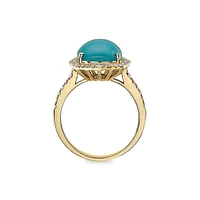 Bague en or jaune 14 ct avec turquoise et diamants de 0,37 ct (PT).