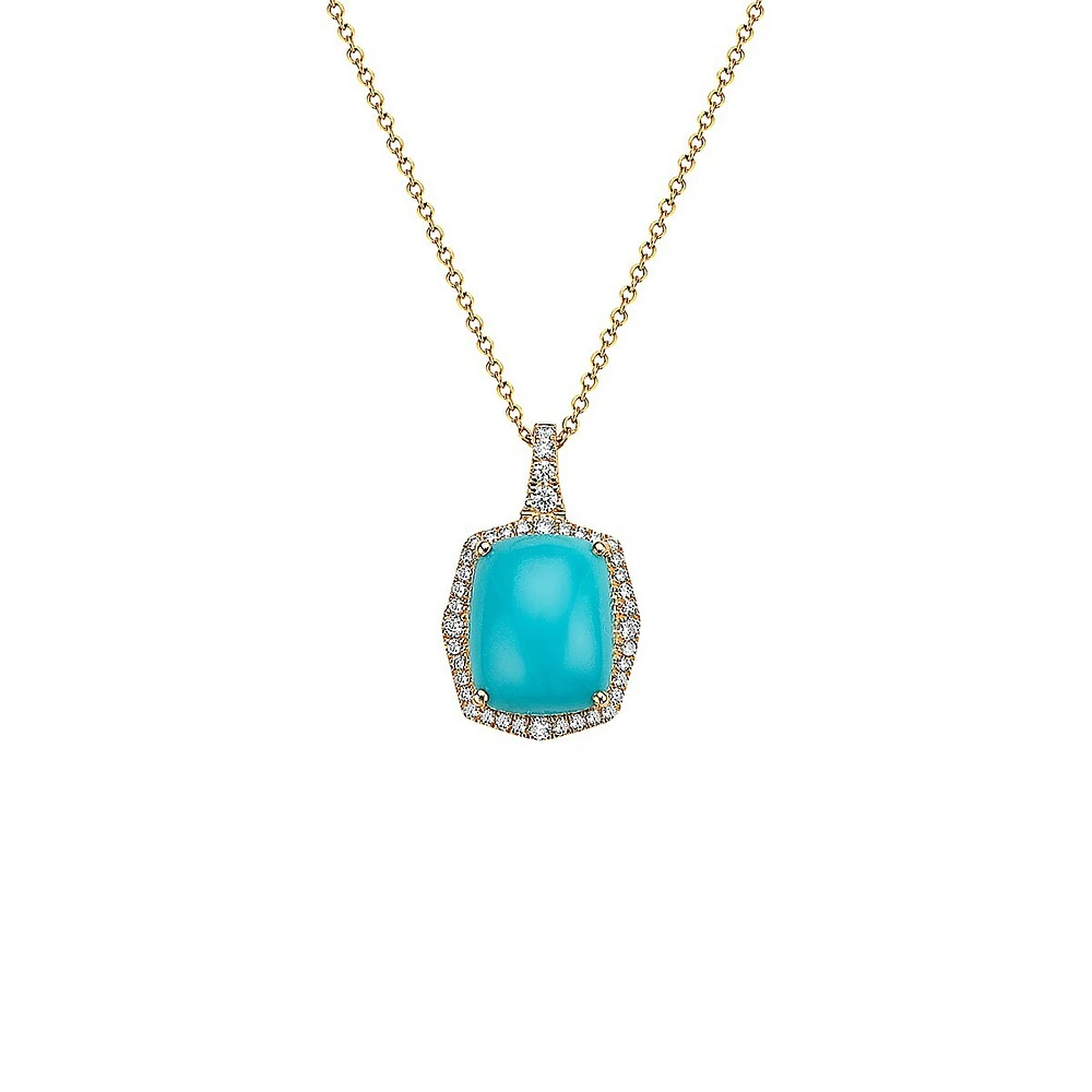 Collier en or jaune 14 ct à pendentif avec diamants de 0,28 ct (PT) et turquoise