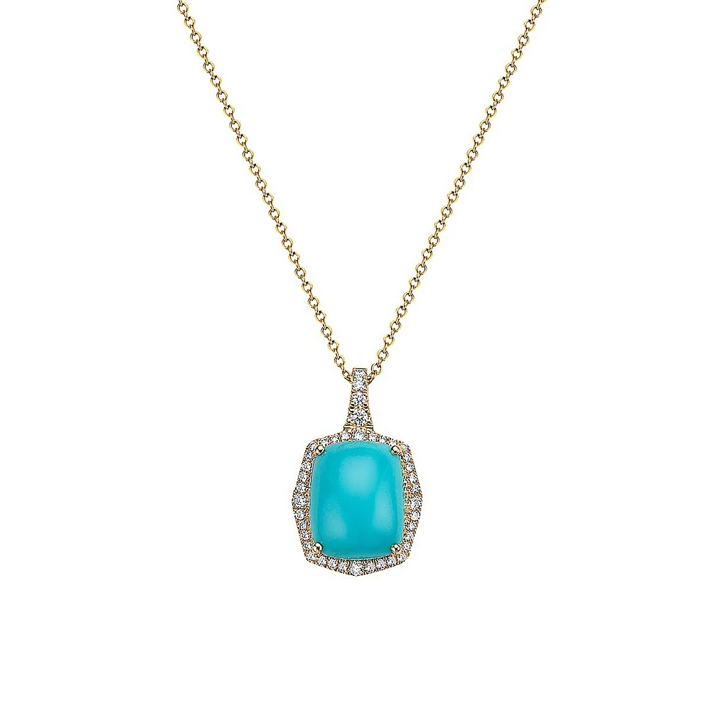 Collier en or jaune 14 ct à pendentif avec diamants de 0,28 ct (PT) et turquoise