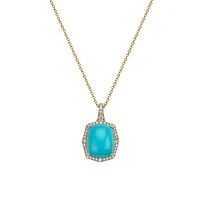 Collier en or jaune 14 ct à pendentif avec diamants de 0,28 ct (PT) et turquoise