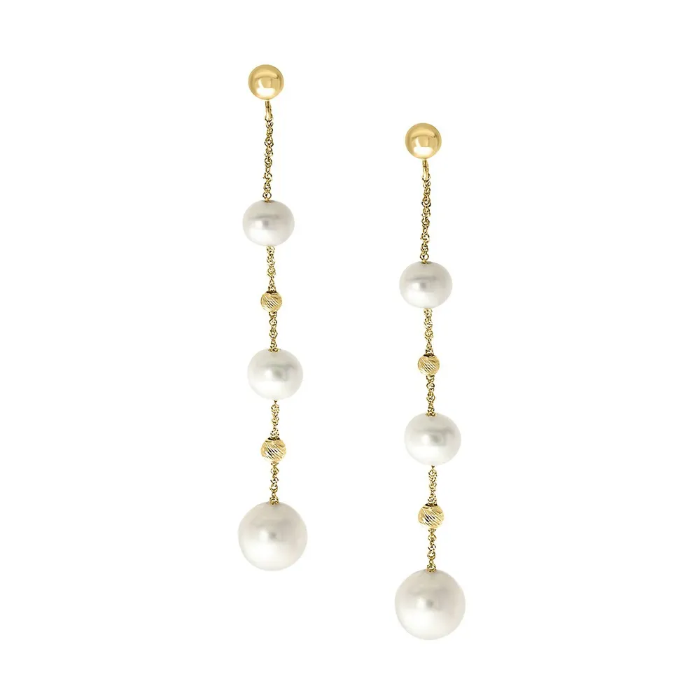14K Yellow Gold & 5-8MM Freshwater Pearl Drop Earrings