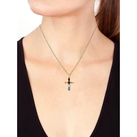 14K Yellow Gold Multi-Gemstone Cross Pendant Necklace