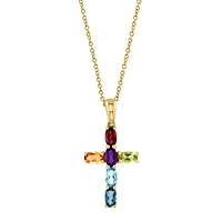 14K Yellow Gold Multi-Gemstone Cross Pendant Necklace