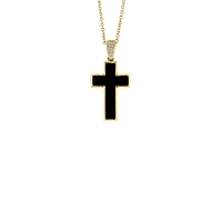 Collier à pendentif en forme de croix en or jaune 14 ct avec onyx et diamants 0,04 ct PT