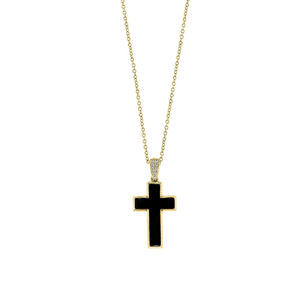 Eclipse 14K Yellow Gold, Onyx & 0.04 CT. T.W. Diamond Cross Pendant Necklace