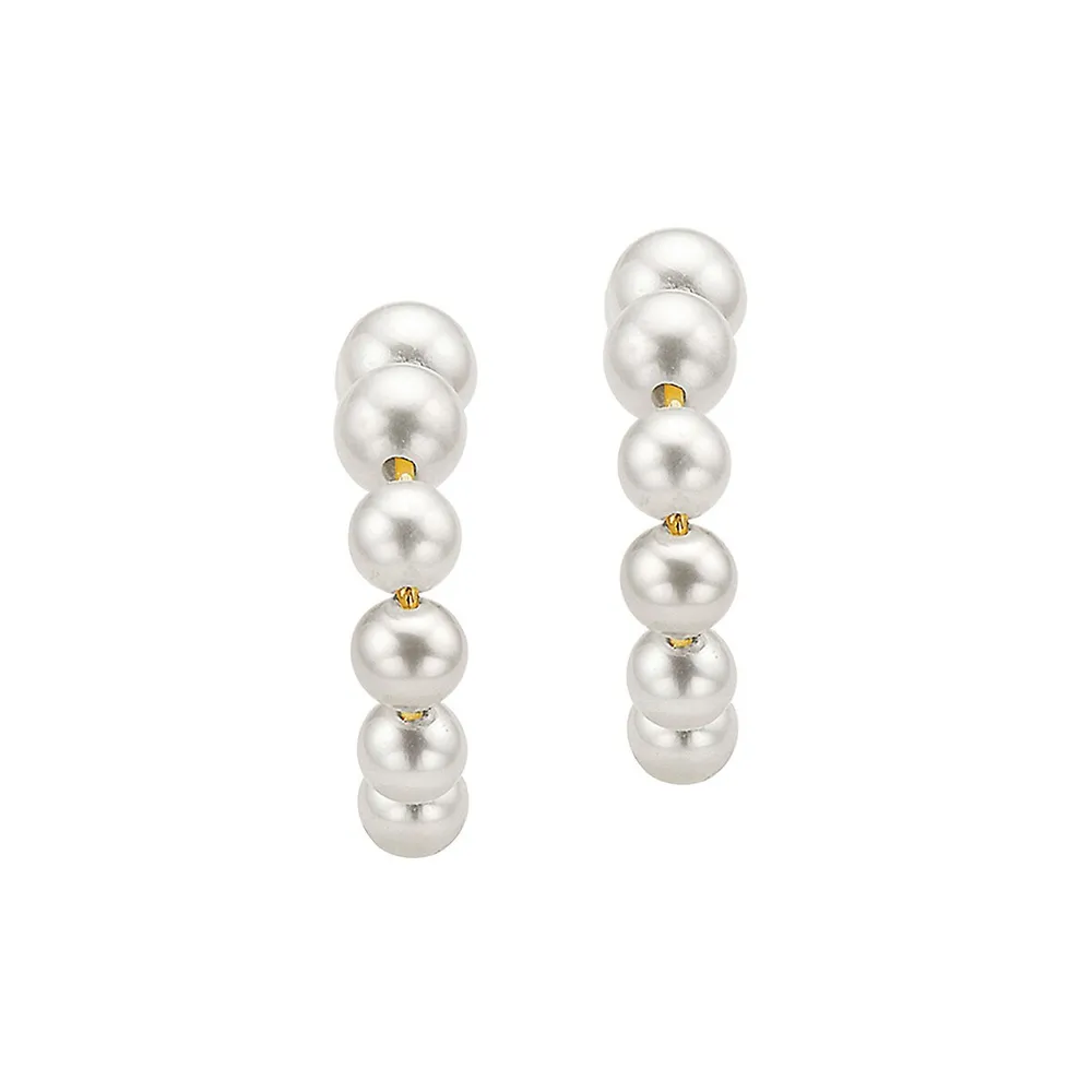 14K Yellow Gold 3MM-5MM Freshwater Pearl Hoop Earrings