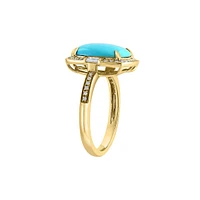 Bague brillante en or jaune 14 carats, diamant de 0,25 ct et perle turquoise