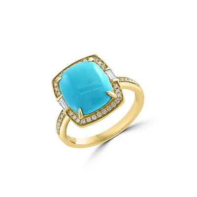 Bague brillante en or jaune 14 carats, diamant de 0,25 ct et perle turquoise