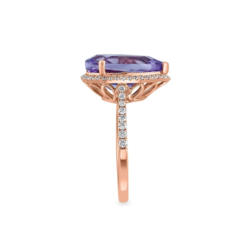 Bague en or rose 14 ct avec améthyste et diamant 0,35 ct PT Viola