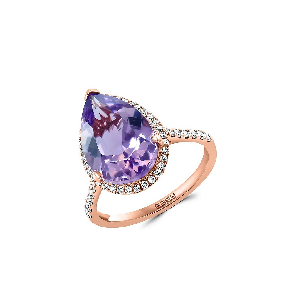 Bague en or rose 14 ct avec améthyste et diamant 0,35 ct PT Viola