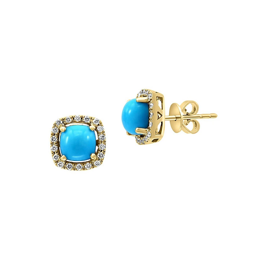 Boucles d'oreilles à tige en or jaune 14 carats, 0,21 ct. TW, diamant et turquoise