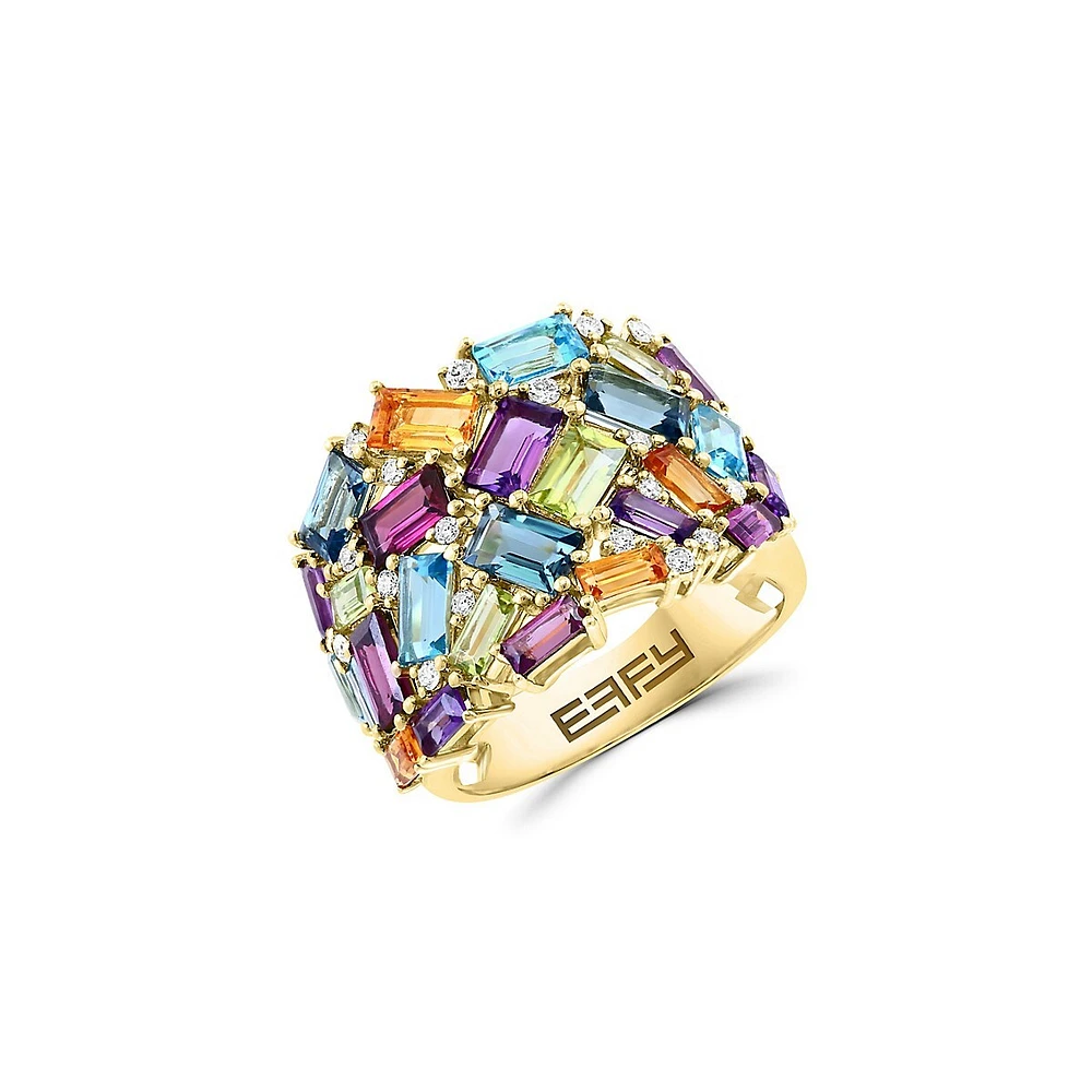 Bague Mosaic en or jaune 14 ct avec pierres multiples