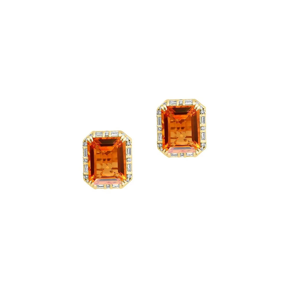 Boutons d'oreilles Sunset en or jaune 14 ct avec citrine et diamants 0,28 ct PT