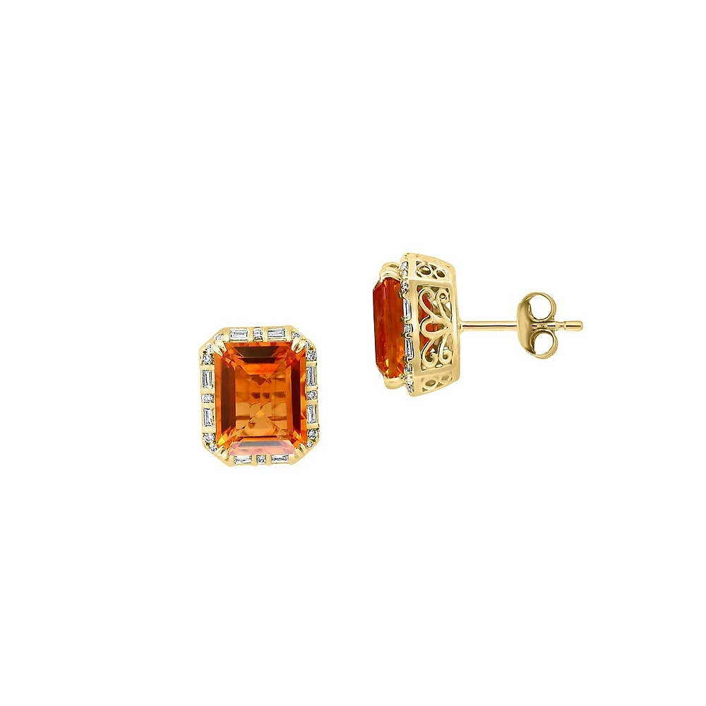 Boutons d'oreilles Sunset en or jaune 14 ct avec citrine et diamants 0,28 ct PT