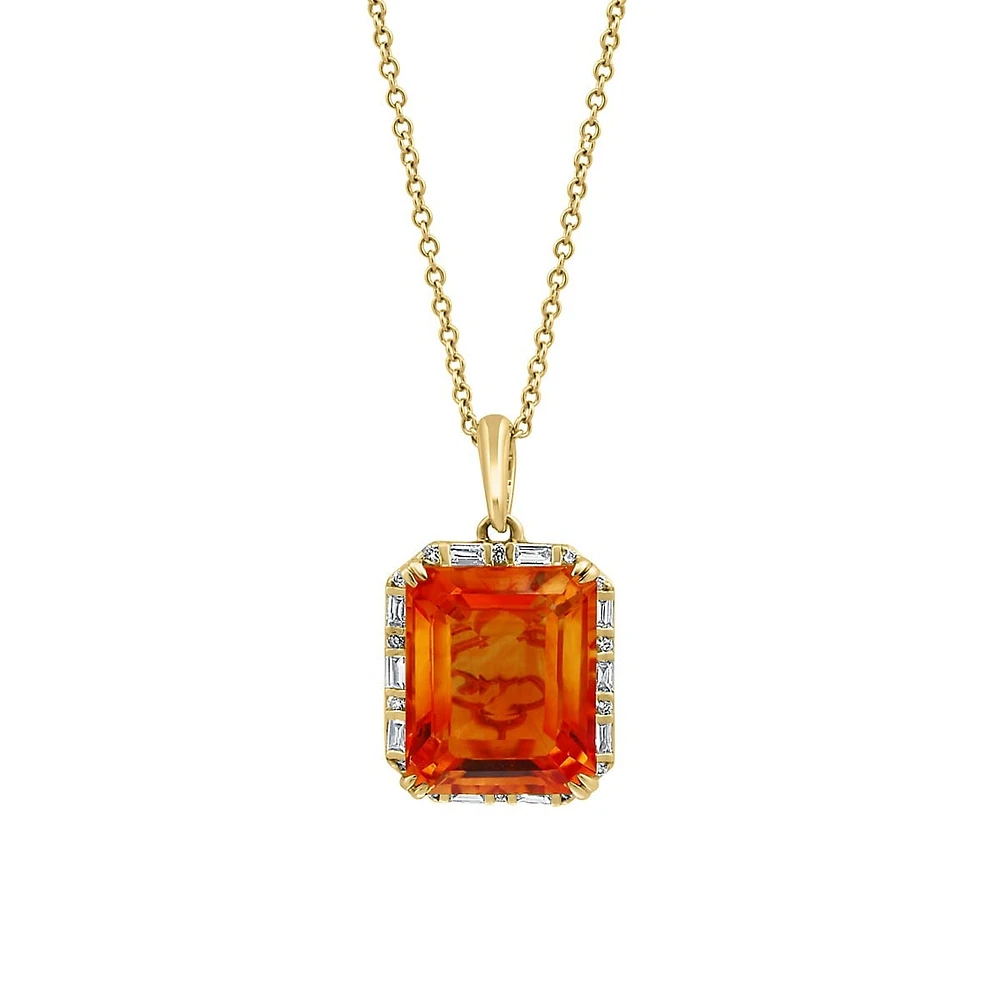 Collier avec pendentif en or jaune 14 carats, 0,14 ct. TW, diamant et citrine