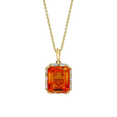 Collier avec pendentif en or jaune 14 carats, 0,14 ct. TW, diamant et citrine