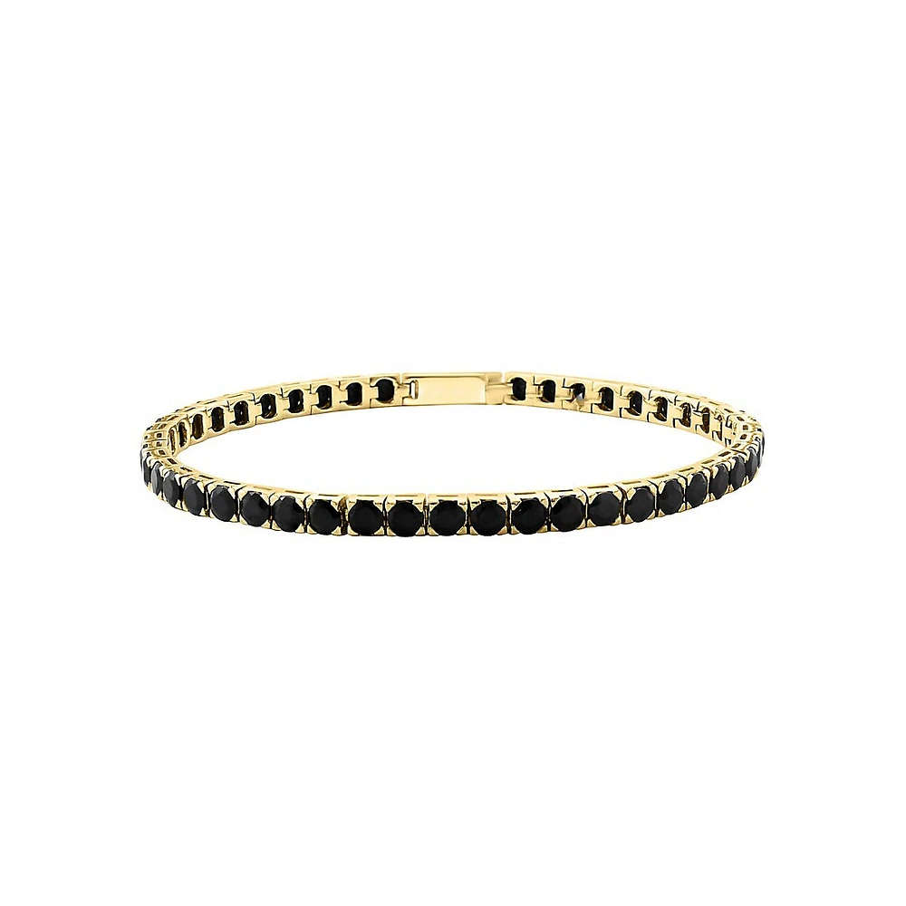 Men's Gold Over Sterling Silver & Black Spinel Chain Bracelet