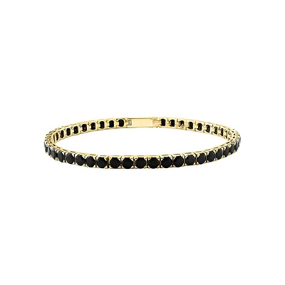 Men's Gold Over Sterling Silver & Black Spinel Chain Bracelet