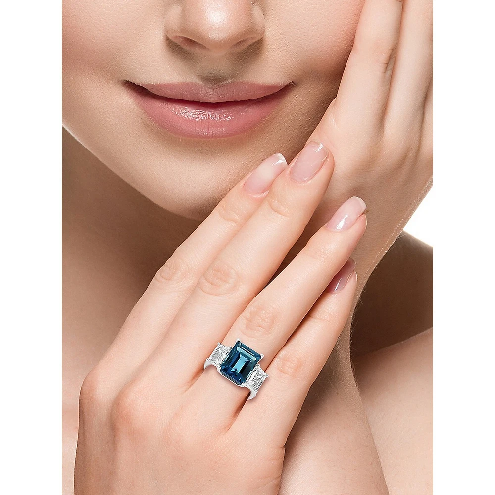 14K White Gold, London Blue Topaz & White Topaz Ring