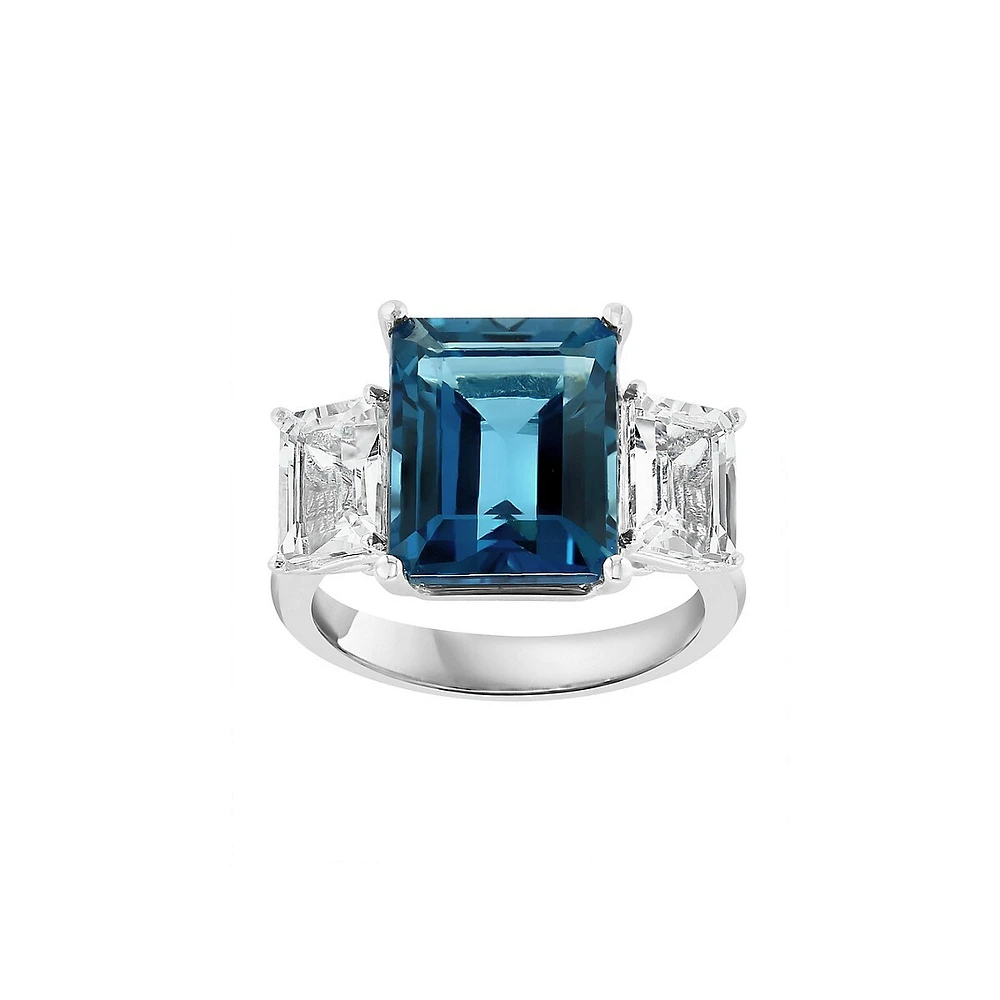 14K White Gold, London Blue Topaz & White Topaz Ring