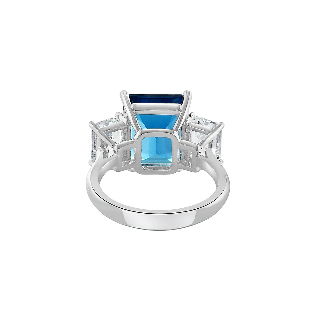 14K White Gold, London Blue Topaz & White Topaz Ring