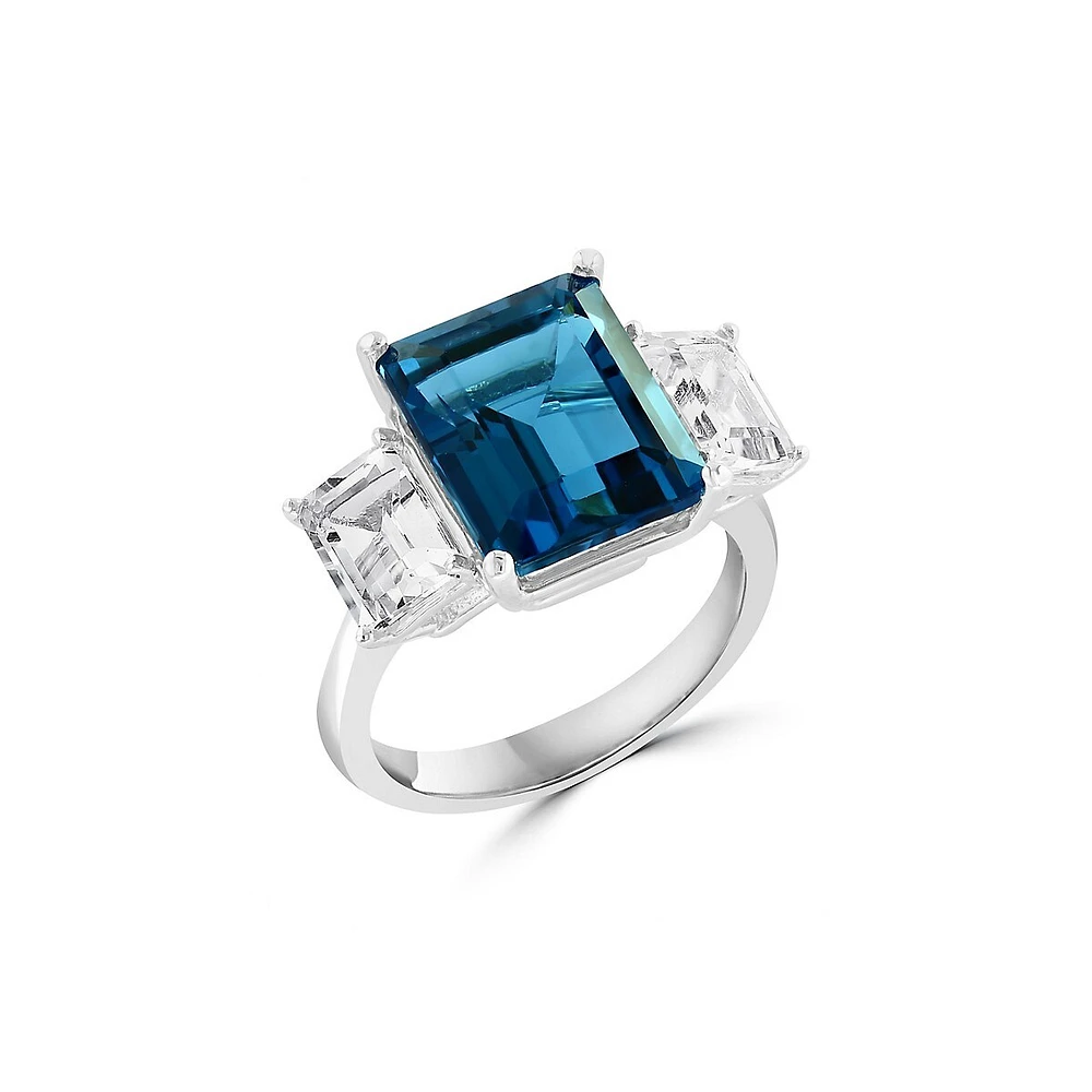 14K White Gold, London Blue Topaz & White Topaz Ring