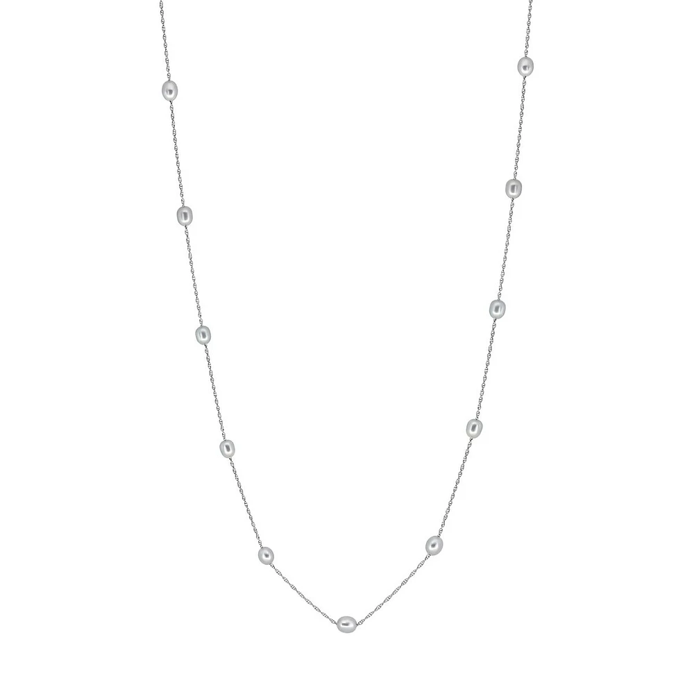 Sterling Silver & 5MM Freshwater Pearl Station Necklace