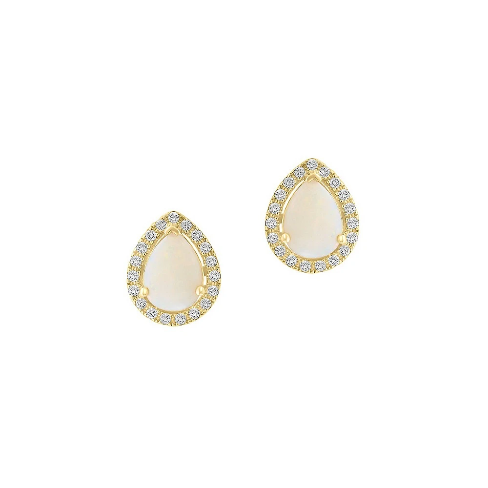 Boucles d'oreilles à tige en or jaune 14 carats, 0,22 ct. TW, diamant et opale