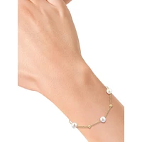 Goldplated Sterling Silver & 6MM Freshwater Pearl Station Bracelet