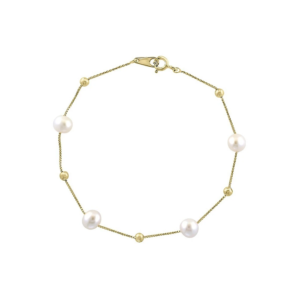 Goldplated Sterling Silver & 6MM Freshwater Pearl Station Bracelet