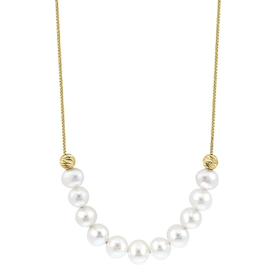 Gold Over Sterling Silver & 5.5MM Freshwater Pearl Necklace