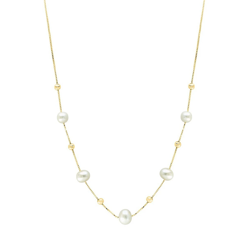 Goldtone Sterling Silver & 5-6.5MM Freshwater Pearl Station Necklace