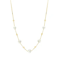 Goldtone Sterling Silver & 5-6.5MM Freshwater Pearl Station Necklace