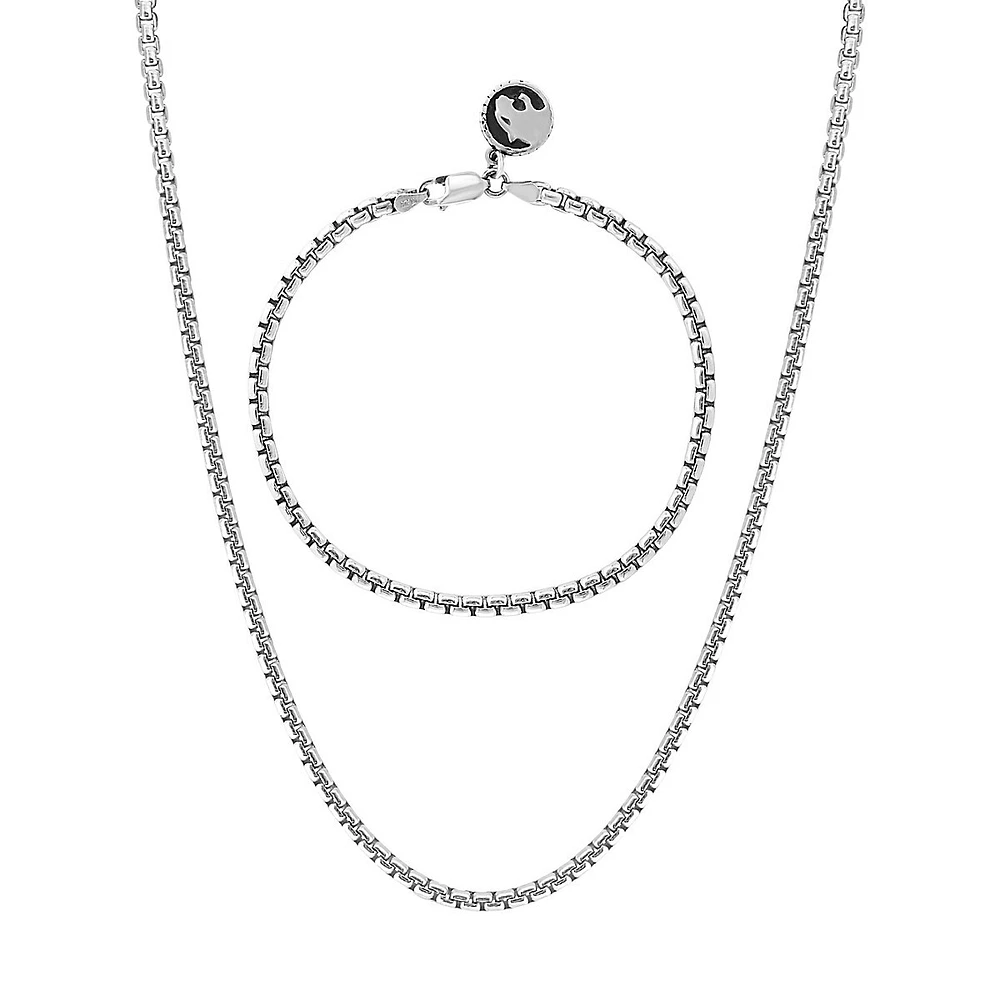 Men's 2-Piece Sterling Silver Necklace & Bracelet Set