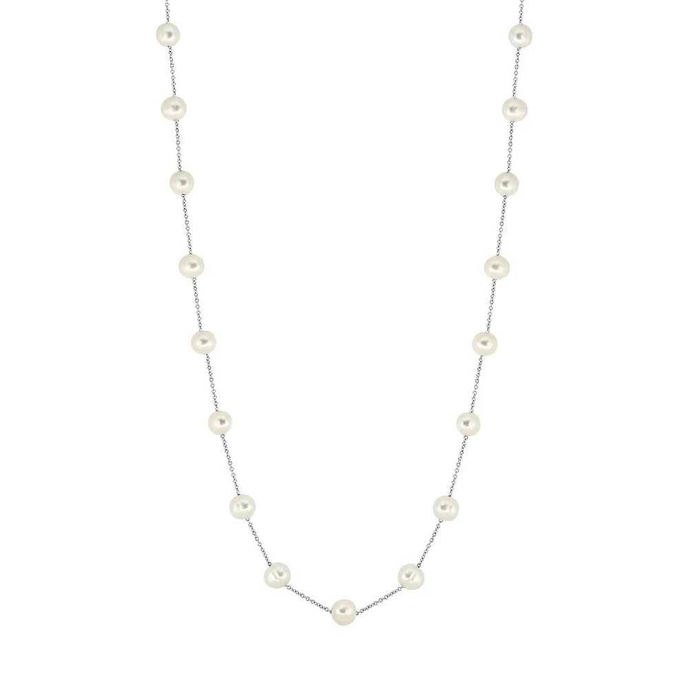 Sterling Silver & 7MM Freshwater Pearl Station Necklace